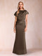 Sheath/Column Scoop Short Sleeves Mother of the Bride Dresses with Ruched