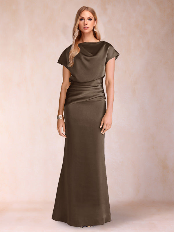 Sheath/Column Scoop Short Sleeves Mother of the Bride Dresses with Ruched