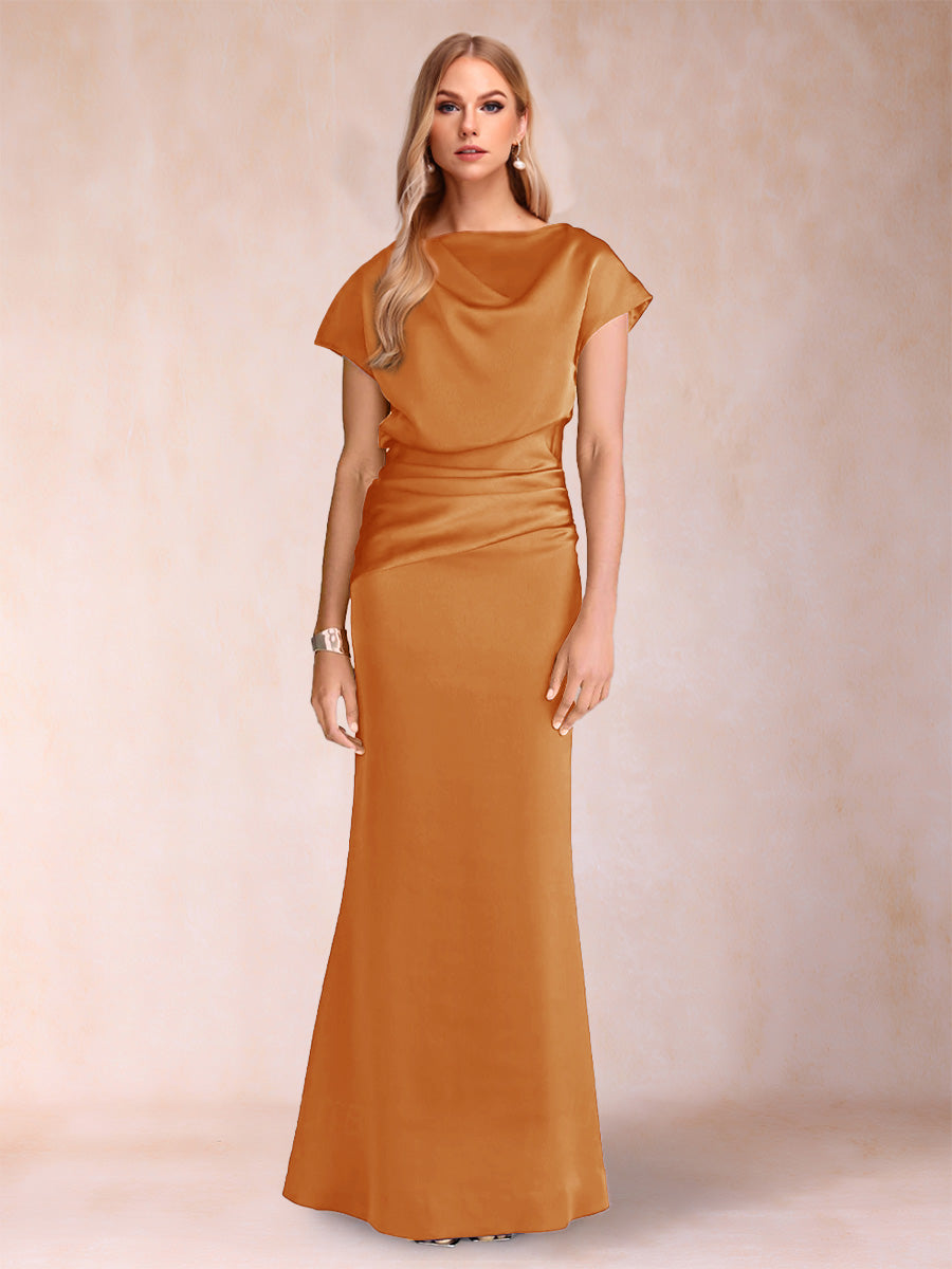 Lavetir Burnt Orange Sheath/Column Scoop Short Sleeves Mother of the Bride Dresses with Ruched 2026