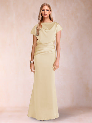 Sheath/Column Scoop Short Sleeves Mother of the Bride Dresses with Ruched