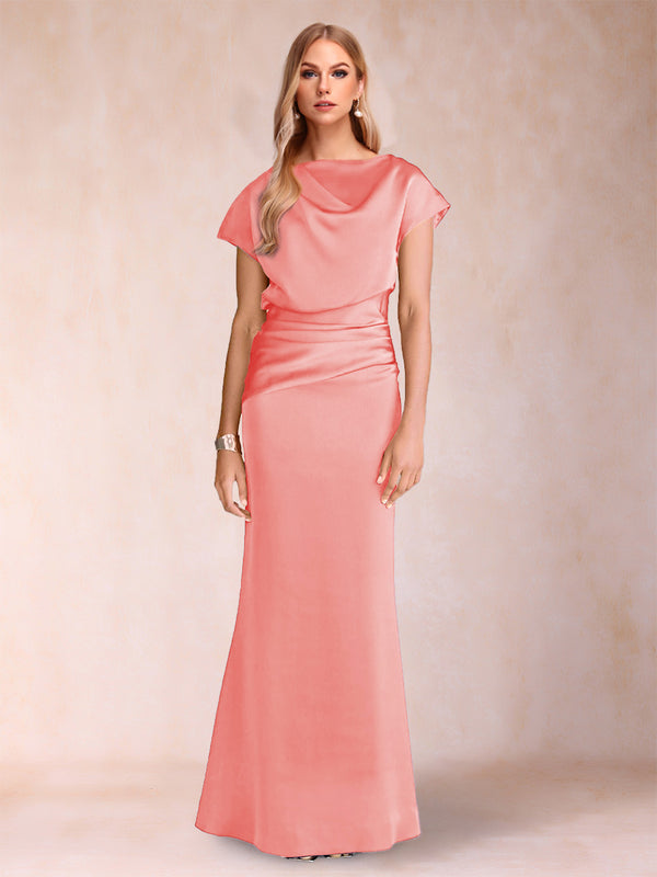 Sheath/Column Scoop Short Sleeves Mother of the Bride Dresses with Ruched