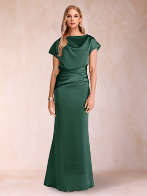 Sheath/Column Scoop Short Sleeves Mother of the Bride Dresses with Ruched