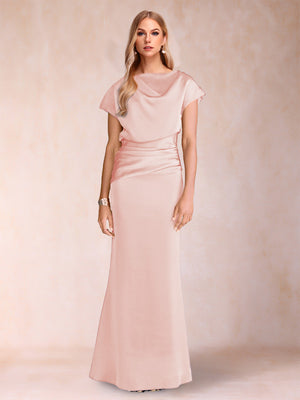 Sheath/Column Scoop Short Sleeves Mother of the Bride Dresses with Ruched