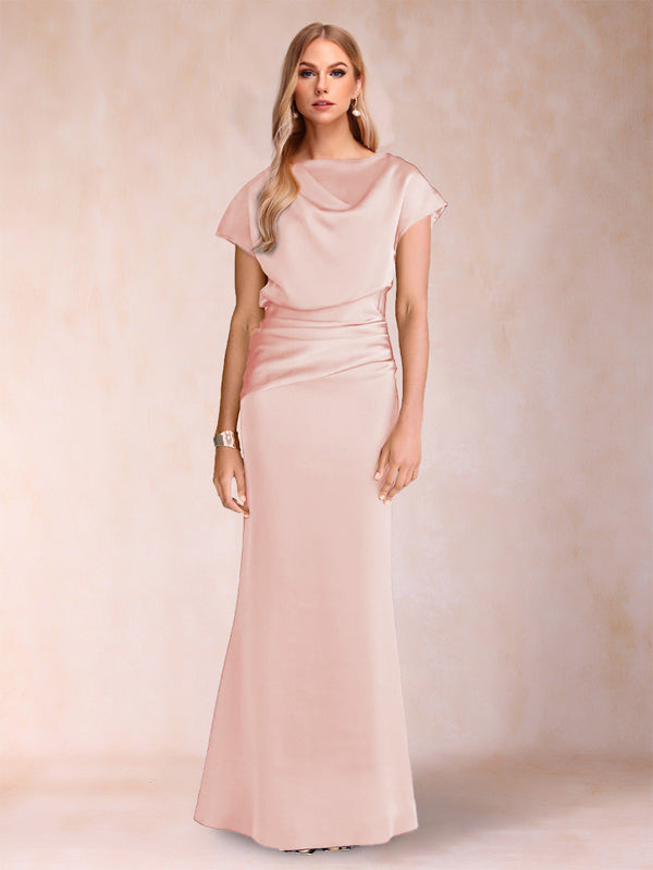 Sheath/Column Scoop Short Sleeves Mother of the Bride Dresses with Ruched