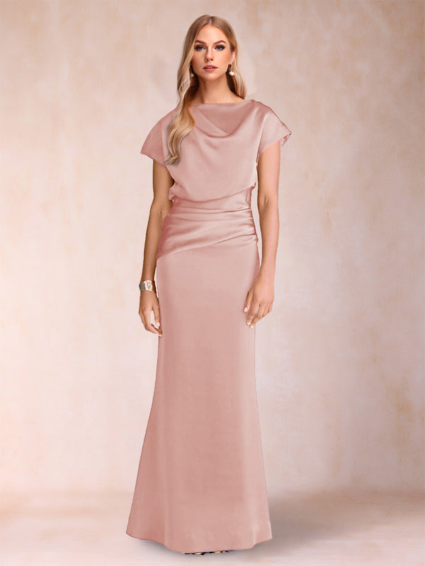 Sheath/Column Scoop Short Sleeves Mother of the Bride Dresses with Ruched