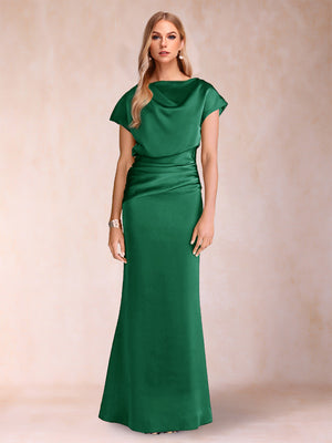 Sheath/Column Scoop Short Sleeves Mother of the Bride Dresses with Ruched