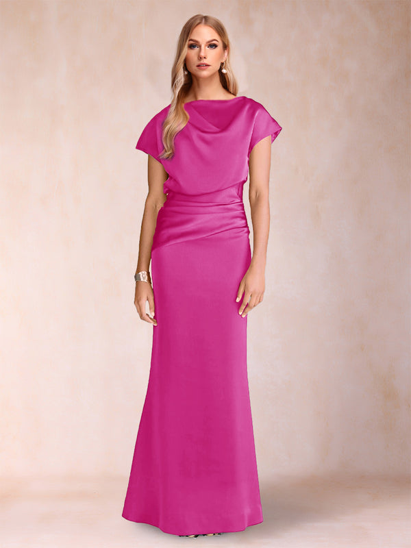 Sheath/Column Scoop Short Sleeves Mother of the Bride Dresses with Ruched