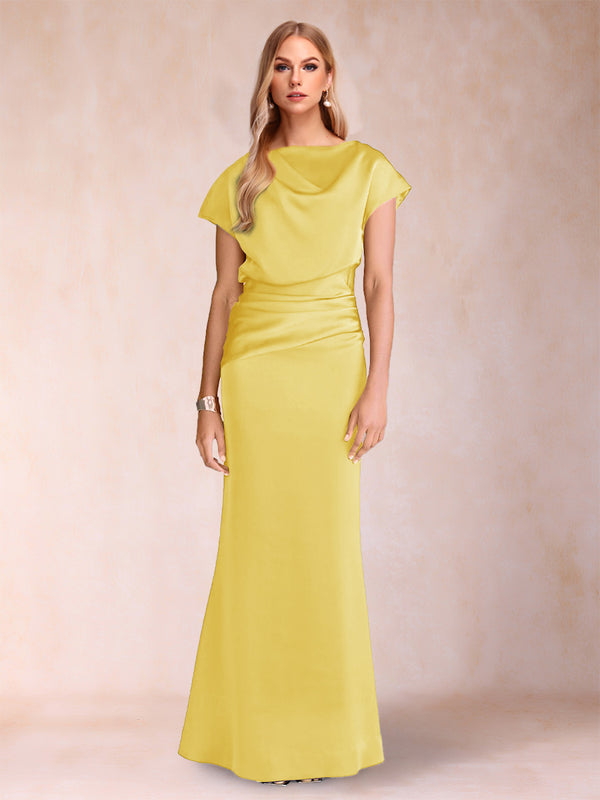 Sheath/Column Scoop Short Sleeves Mother of the Bride Dresses with Ruched