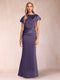 Sheath/Column Scoop Short Sleeves Mother of the Bride Dresses with Ruched