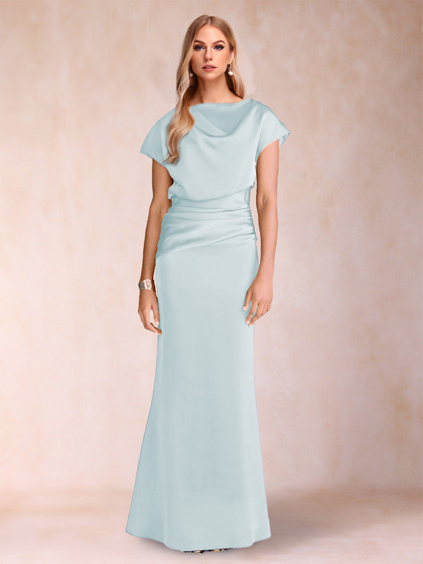 Sheath/Column Scoop Short Sleeves Mother of the Bride Dresses with Ruched