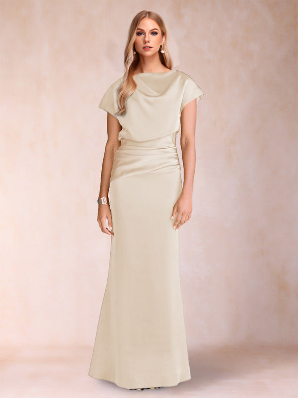 Sheath/Column Scoop Short Sleeves Mother of the Bride Dresses with Ruched