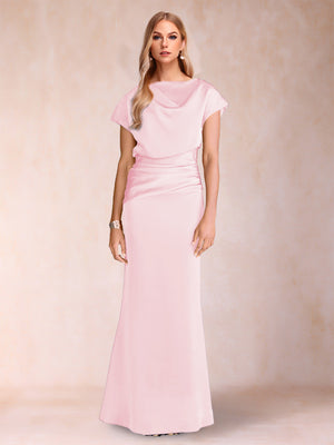 Sheath/Column Scoop Short Sleeves Mother of the Bride Dresses with Ruched