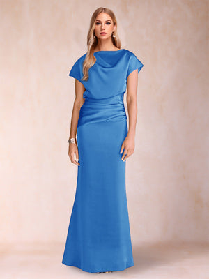 Sheath/Column Scoop Short Sleeves Mother of the Bride Dresses with Ruched