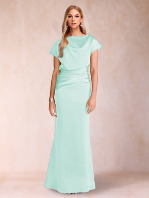 Sheath/Column Scoop Short Sleeves Mother of the Bride Dresses with Ruched