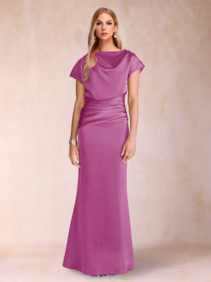 Sheath/Column Scoop Short Sleeves Mother of the Bride Dresses with Ruched