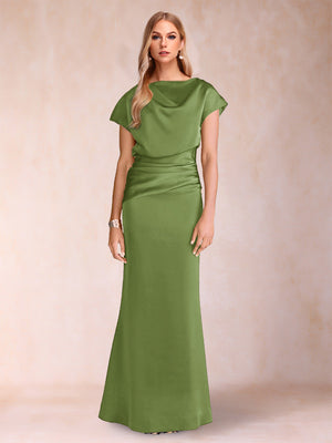 Sheath/Column Scoop Short Sleeves Mother of the Bride Dresses with Ruched