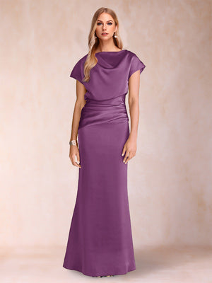 Sheath/Column Scoop Short Sleeves Mother of the Bride Dresses with Ruched