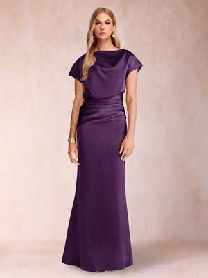 Sheath/Column Scoop Short Sleeves Mother of the Bride Dresses with Ruched