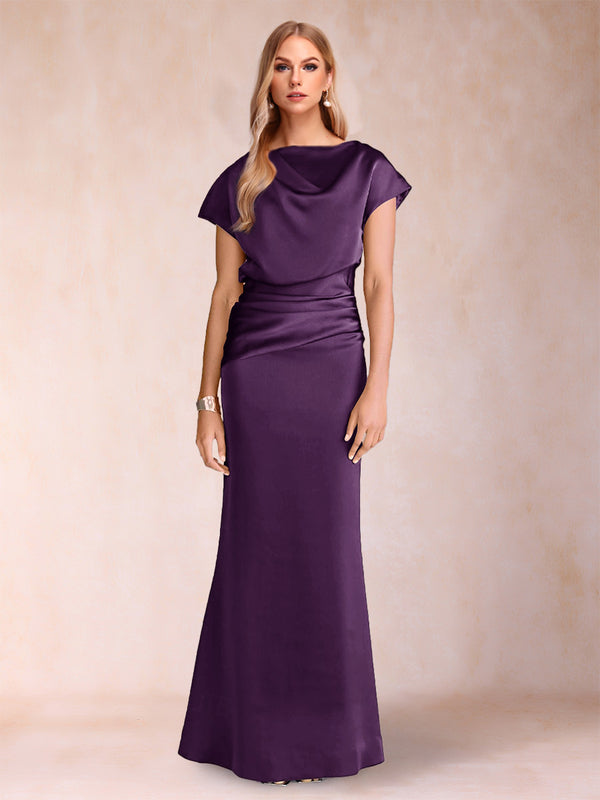 Sheath/Column Scoop Short Sleeves Mother of the Bride Dresses with Ruched