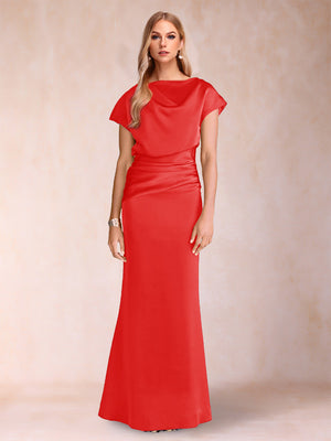 Sheath/Column Scoop Short Sleeves Mother of the Bride Dresses with Ruched