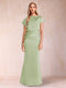 Sheath/Column Scoop Short Sleeves Mother of the Bride Dresses with Ruched