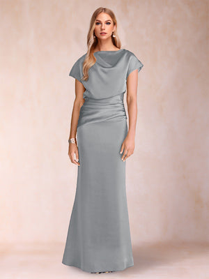 Sheath/Column Scoop Short Sleeves Mother of the Bride Dresses with Ruched