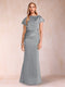 Sheath/Column Scoop Short Sleeves Mother of the Bride Dresses with Ruched