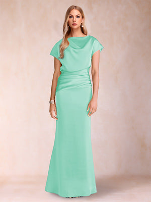 Sheath/Column Scoop Short Sleeves Mother of the Bride Dresses with Ruched