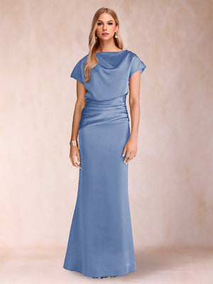 Sheath/Column Scoop Short Sleeves Mother of the Bride Dresses with Ruched