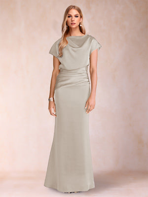 Sheath/Column Scoop Short Sleeves Mother of the Bride Dresses with Ruched