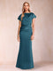 Sheath/Column Scoop Short Sleeves Mother of the Bride Dresses with Ruched