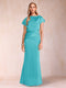 Sheath/Column Scoop Short Sleeves Mother of the Bride Dresses with Ruched