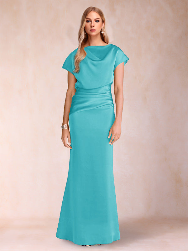 Sheath/Column Scoop Short Sleeves Mother of the Bride Dresses with Ruched