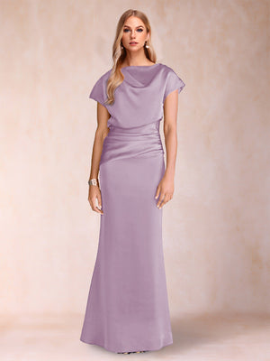 Sheath/Column Scoop Short Sleeves Mother of the Bride Dresses with Ruched