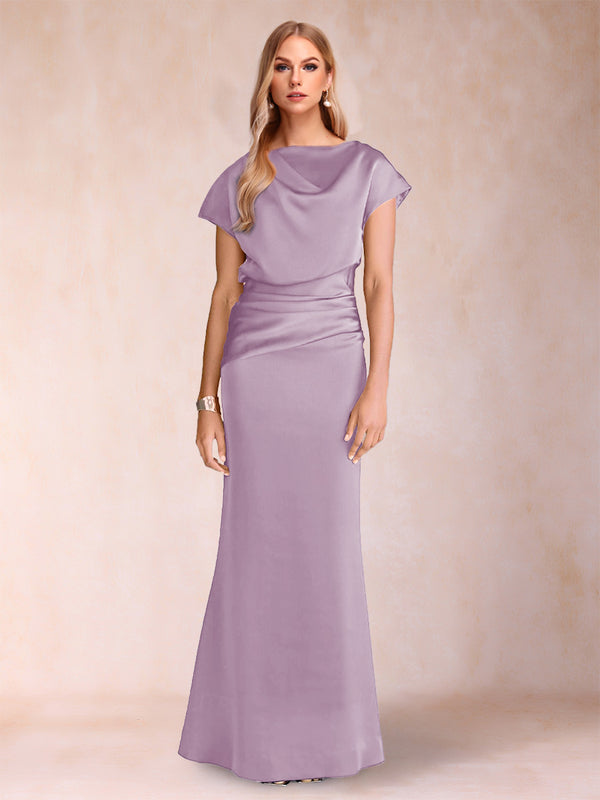 Sheath/Column Scoop Short Sleeves Mother of the Bride Dresses with Ruched