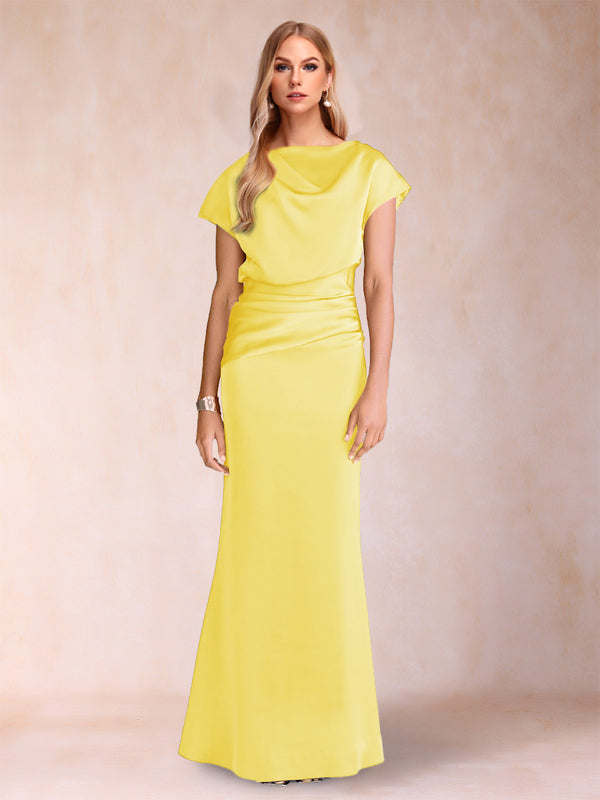 Sheath/Column Scoop Short Sleeves Mother of the Bride Dresses with Ruched