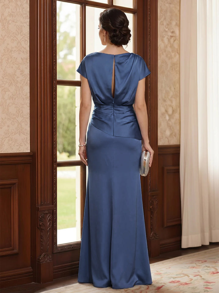 Sheath/Column Scoop Short Sleeves Floor-Length Mother of the Bride Dresses with Ruched