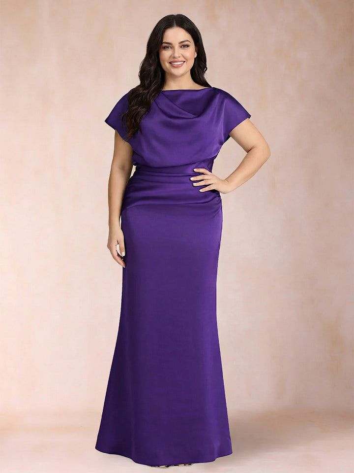 Sheath/Column Scoop Short Sleeves Plus Size Mother of the Bride Dresses with Ruched