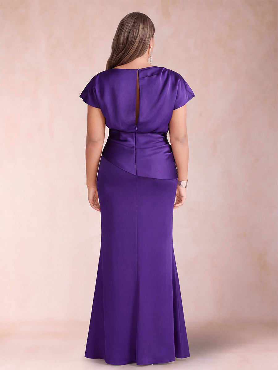 Sheath/Column Scoop Short Sleeves Plus Size Mother of the Bride Dresses with Ruched