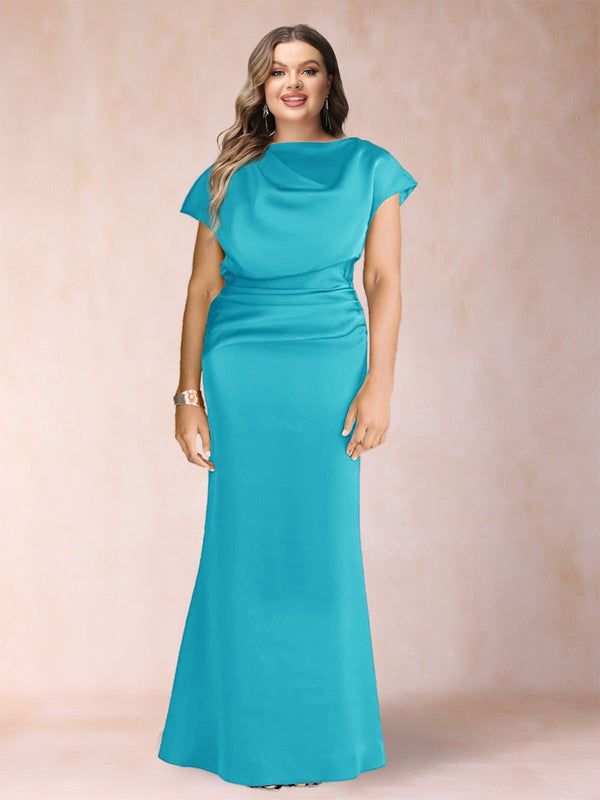 Sheath/Column Scoop Short Sleeves Plus Size Mother of the Bride Dresses with Ruched