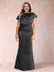 Sheath/Column Scoop Short Sleeves Plus Size Mother of the Bride Dresses with Ruched