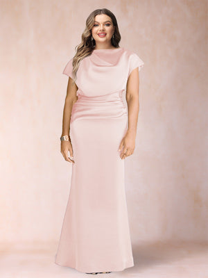 Sheath/Column Scoop Short Sleeves Plus Size Mother of the Bride Dresses with Ruched