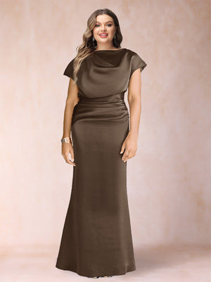 Sheath/Column Scoop Short Sleeves Plus Size Mother of the Bride Dresses with Ruched