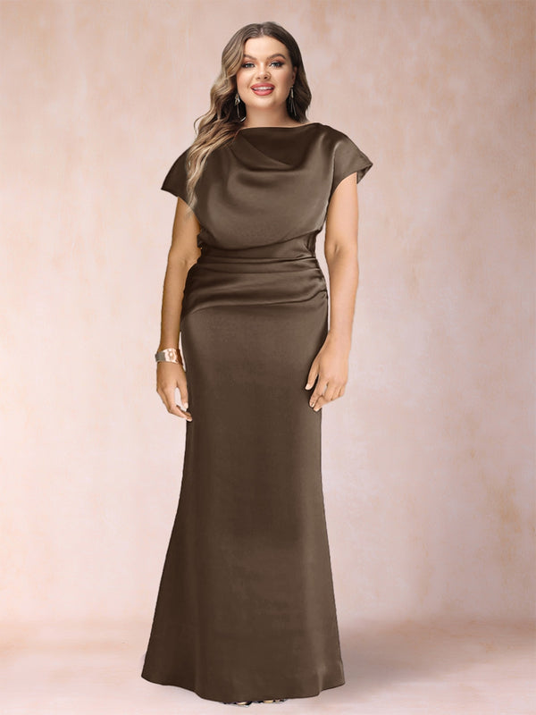 Sheath/Column Scoop Short Sleeves Plus Size Mother of the Bride Dresses with Ruched