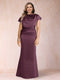 Sheath/Column Scoop Short Sleeves Plus Size Mother of the Bride Dresses with Ruched