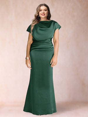 Sheath/Column Scoop Short Sleeves Plus Size Mother of the Bride Dresses with Ruched