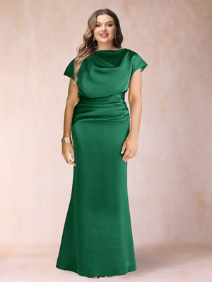 Sheath/Column Scoop Short Sleeves Plus Size Mother of the Bride Dresses with Ruched