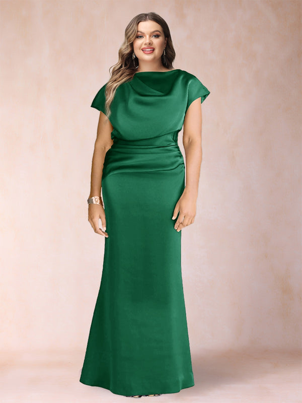 Sheath/Column Scoop Short Sleeves Plus Size Mother of the Bride Dresses with Ruched