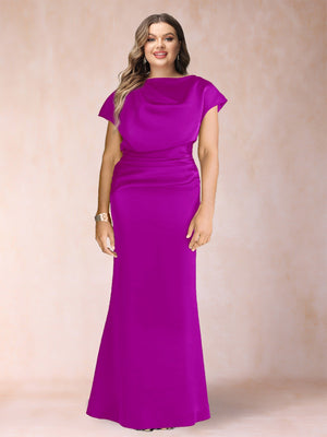 Sheath/Column Scoop Short Sleeves Plus Size Mother of the Bride Dresses with Ruched