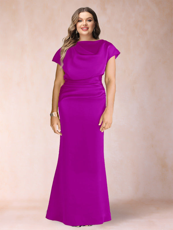 Sheath/Column Scoop Short Sleeves Plus Size Mother of the Bride Dresses with Ruched